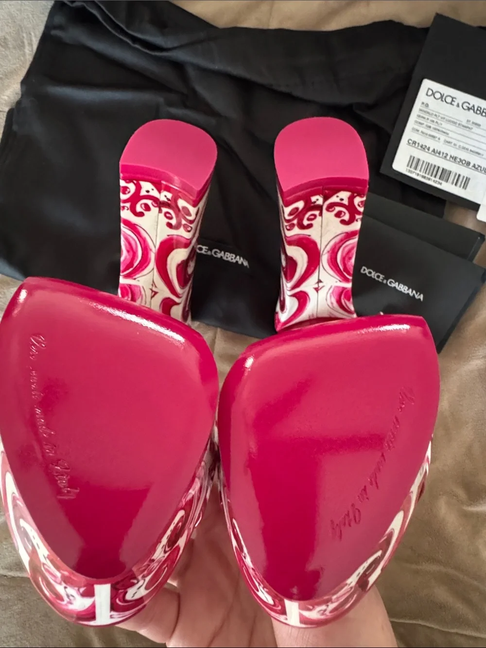 Authentic Dolce & Gabbana Pink Printed Ankle-Strap platform Heels 36.5